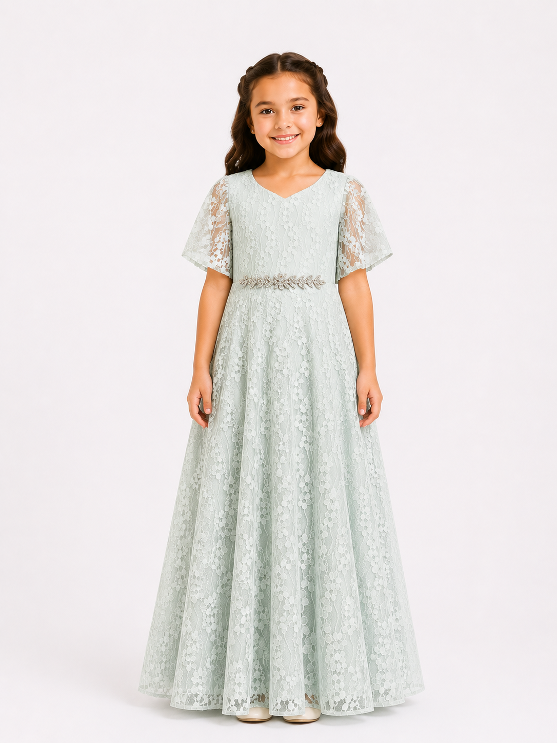 Floral Line Embroidered Lace Gown