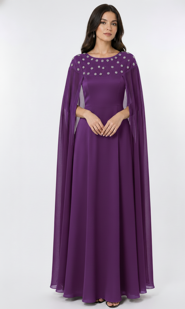 Cape Sleeve Embellished Maxi Gown