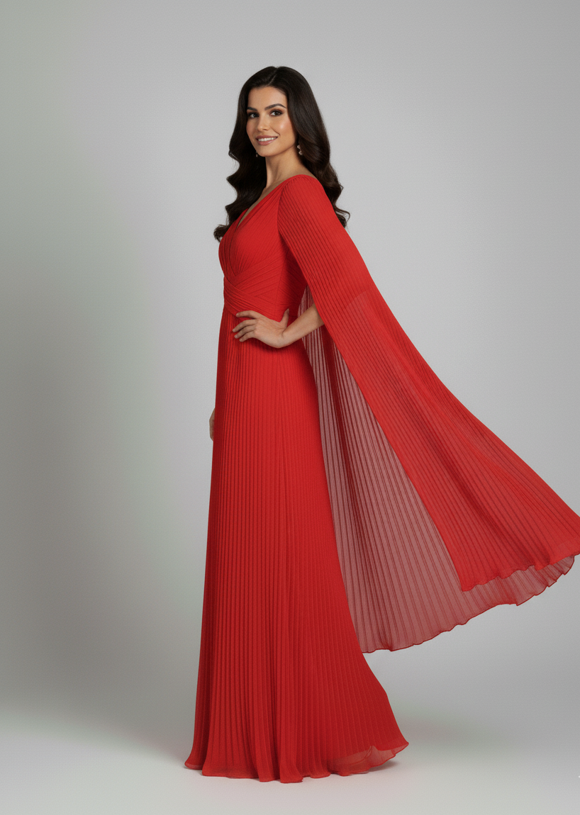 Styli Cape Sleeve Pleated Dress