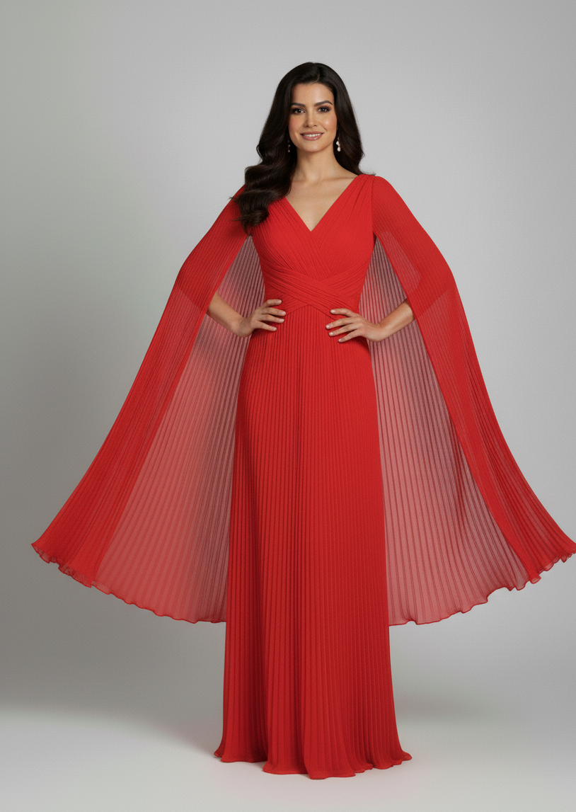 Styli Cape Sleeve Pleated Dress