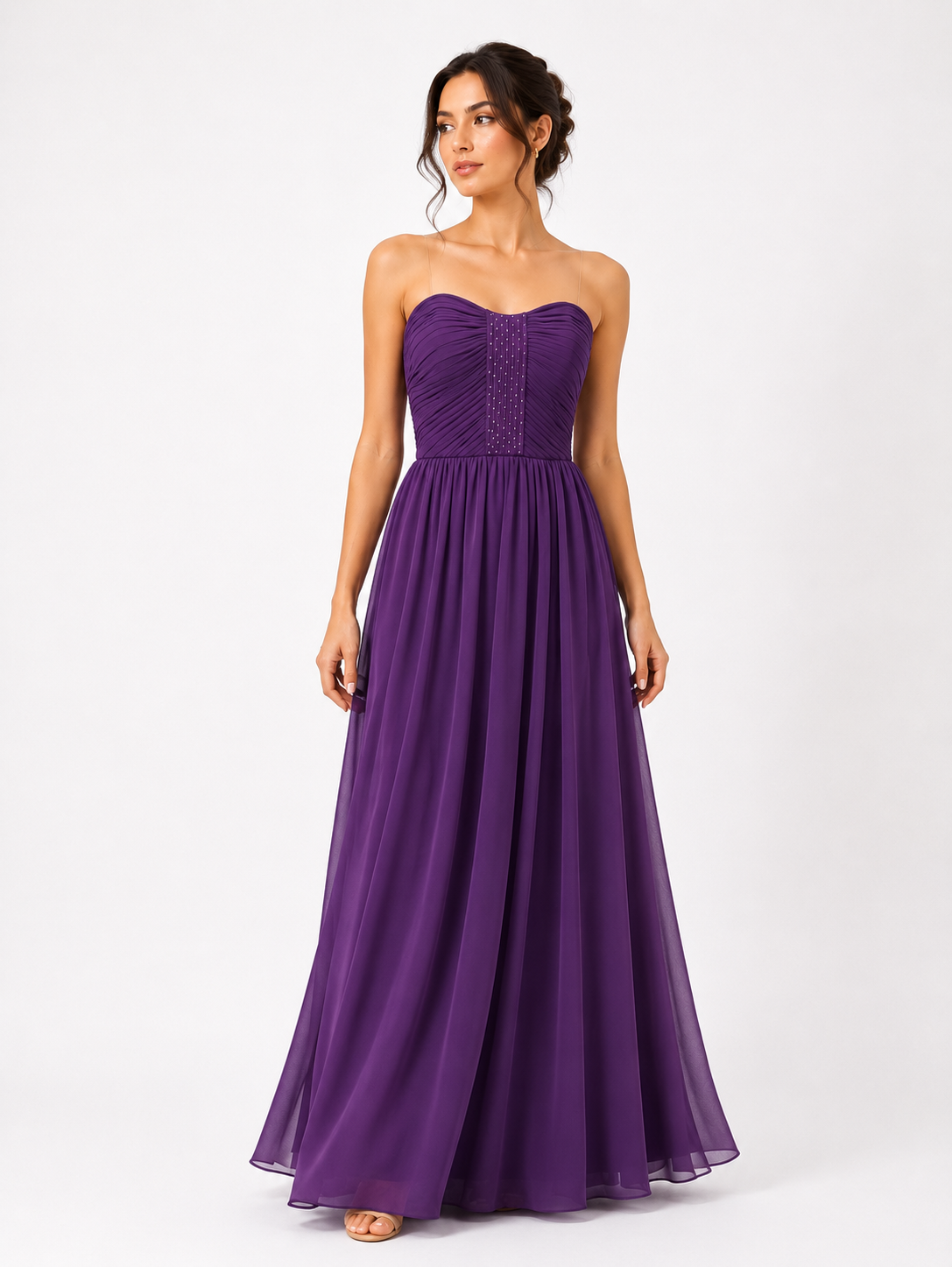 Royal Amethyst Pleated Chiffon Maxi Dress