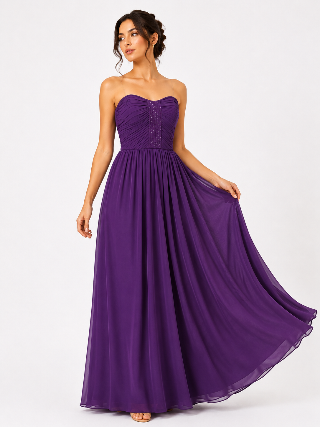 Royal Amethyst Pleated Chiffon Maxi Dress