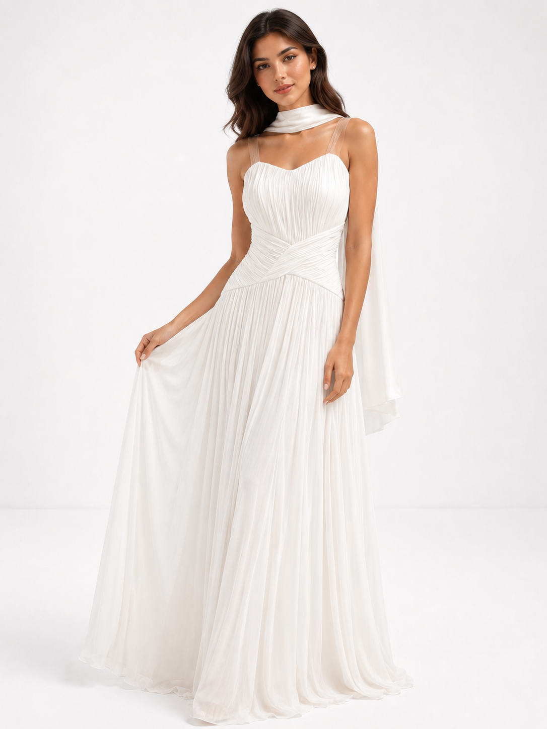 Soft Whisper Pleated Elegance Gown