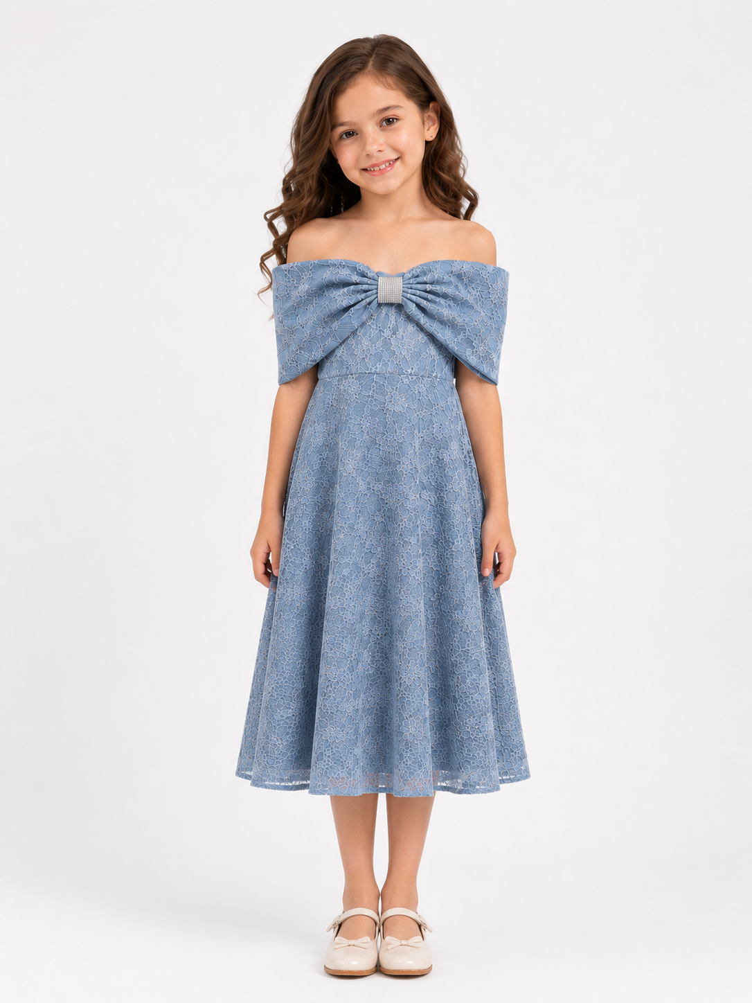 Lace Bow Elegance Midi Dress