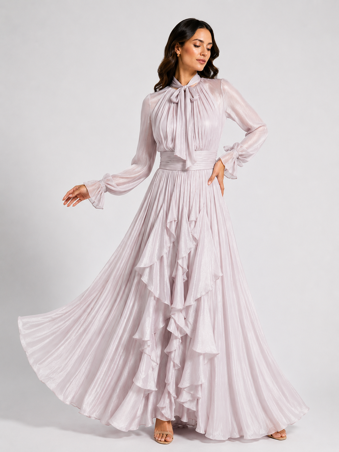 Blushing Gown Pleated Maxi Dress