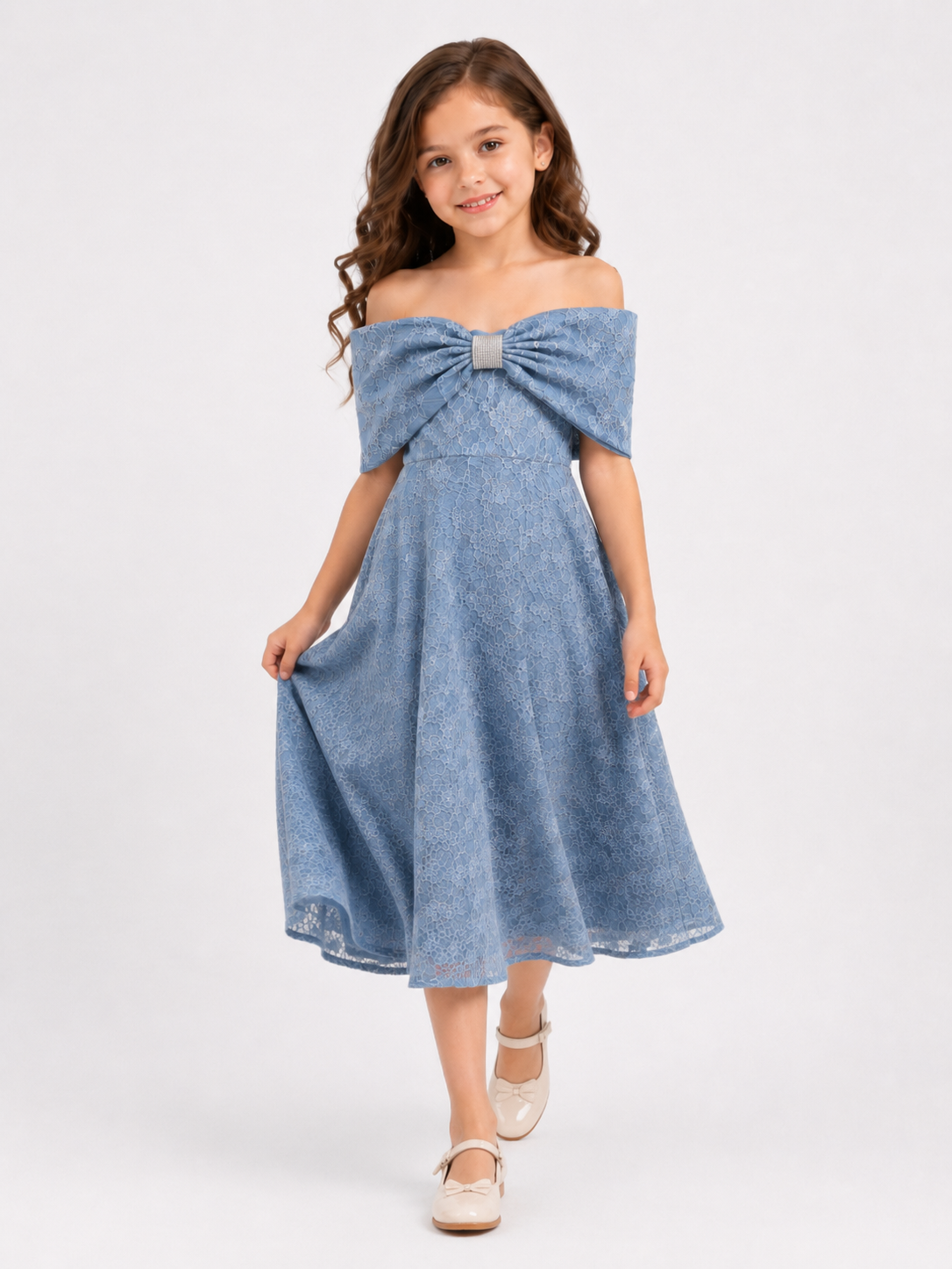 Lace Bow Elegance Midi Dress