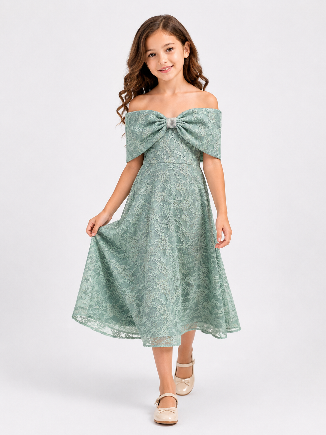 Lace Bow Elegance Midi Dress
