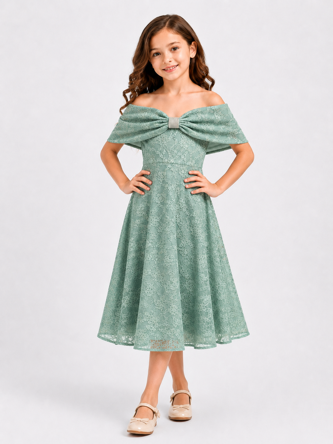 Lace Bow Elegance Midi Dress