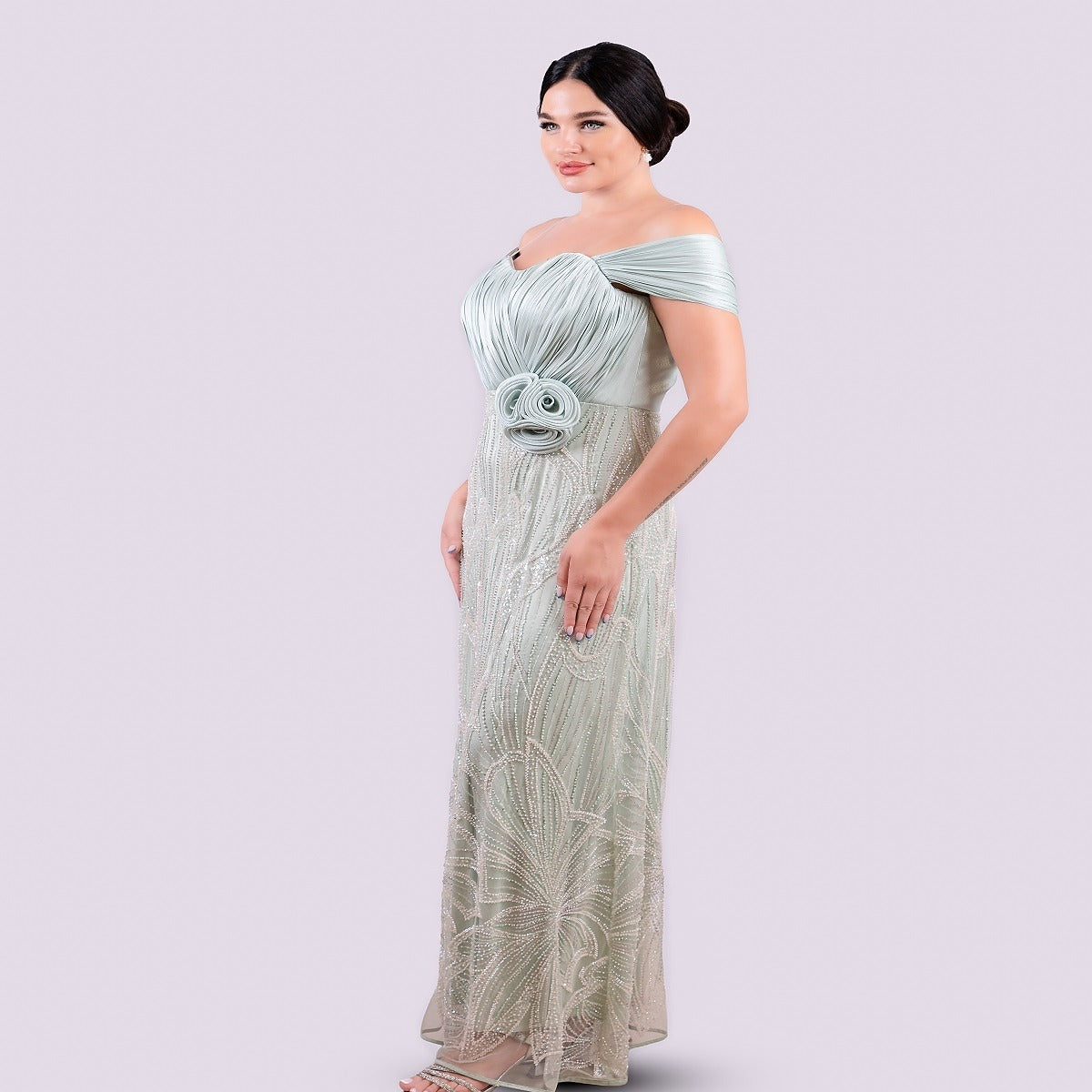 mbroidered Off Shoulder Gown