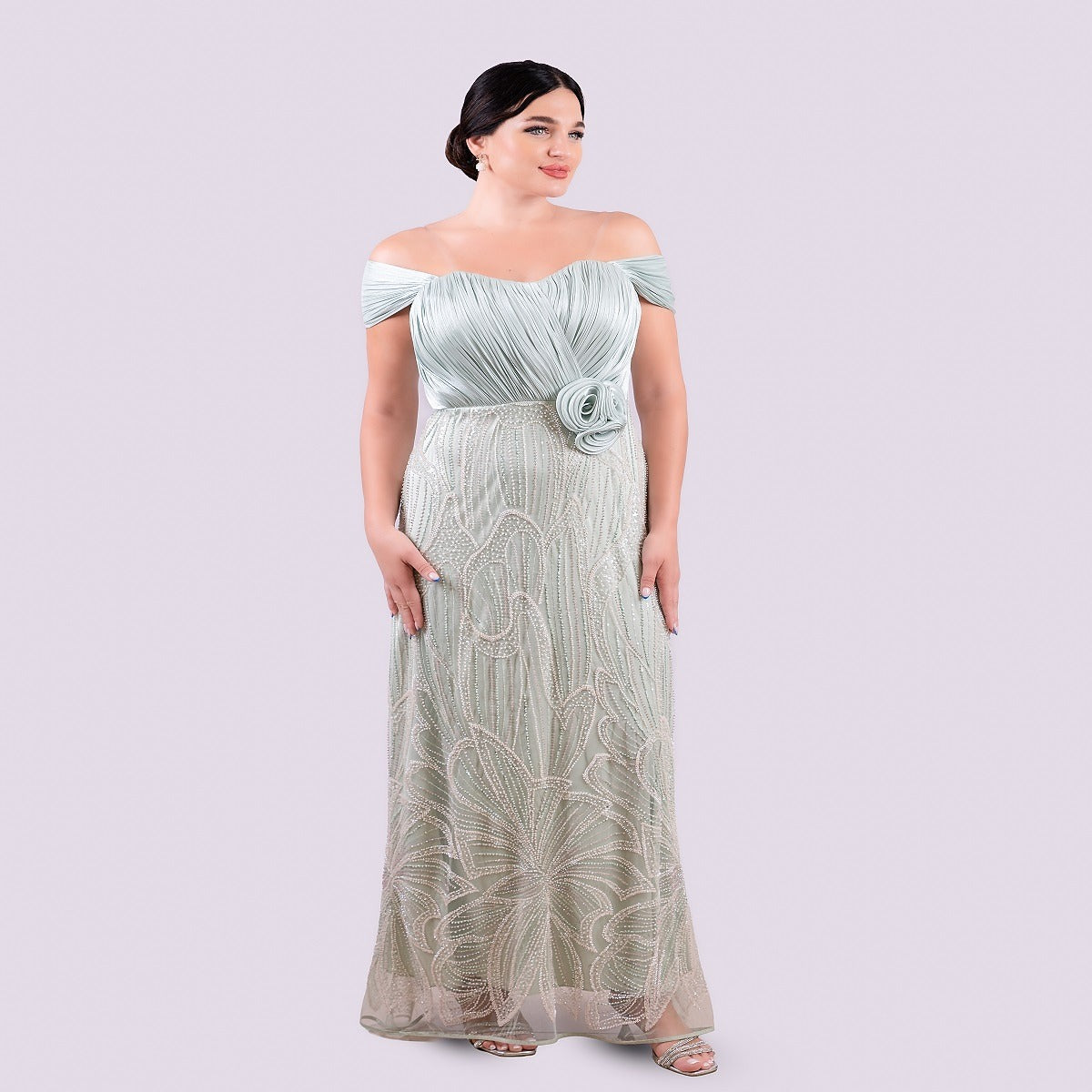 mbroidered Off Shoulder Gown