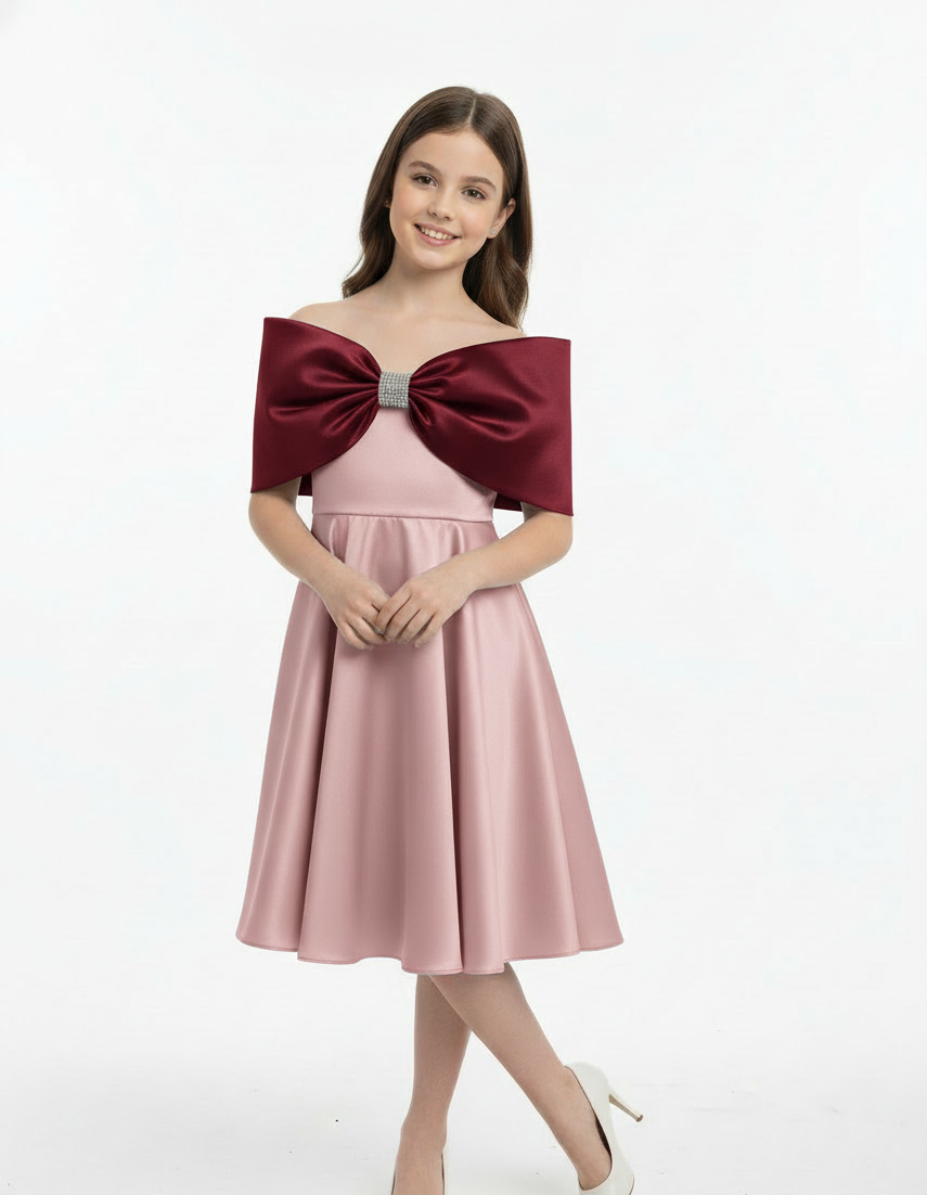 Oversized Contrast Bow Satin Dress