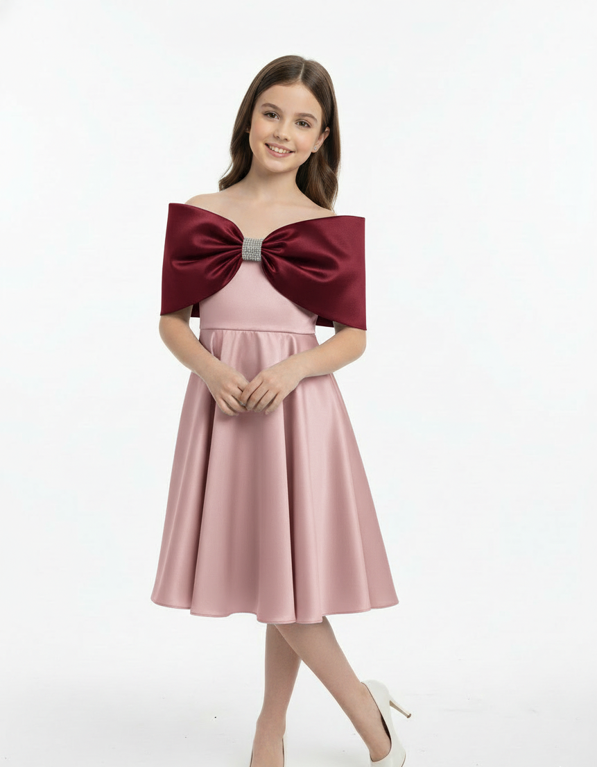 Oversized Contrast Bow Satin Dress