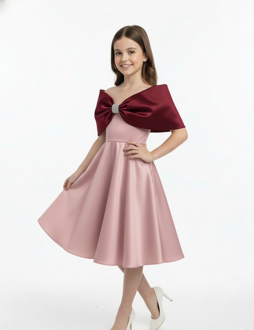 Oversized Contrast Bow Satin Dress
