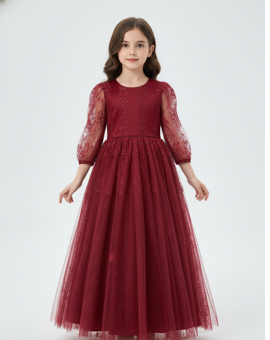 Embroidered Lace Tulle Princess Gown