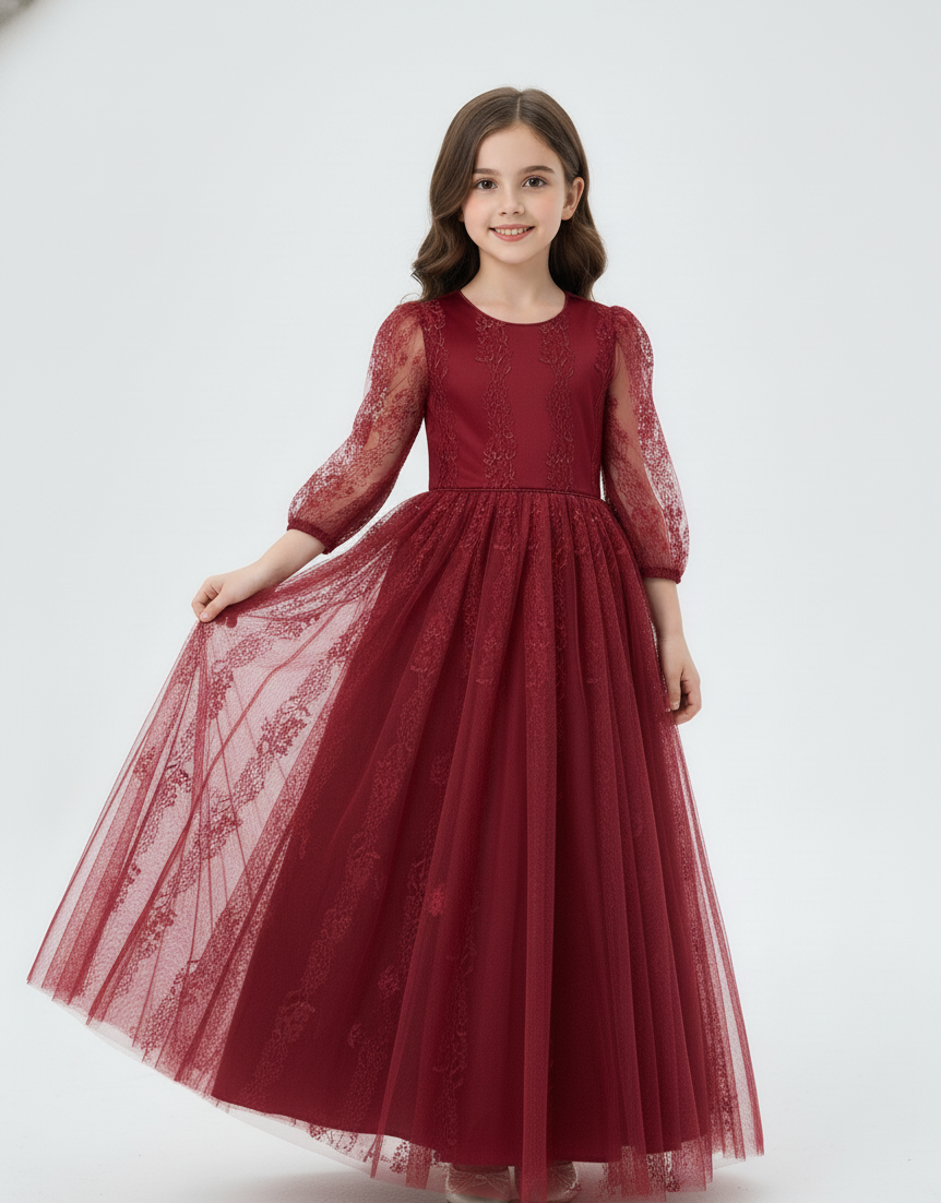 Embroidered Lace Tulle Princess Gown