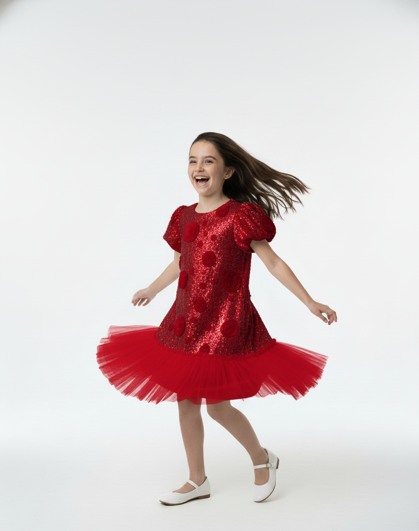 Girls Red Sequin Tutu Dress,