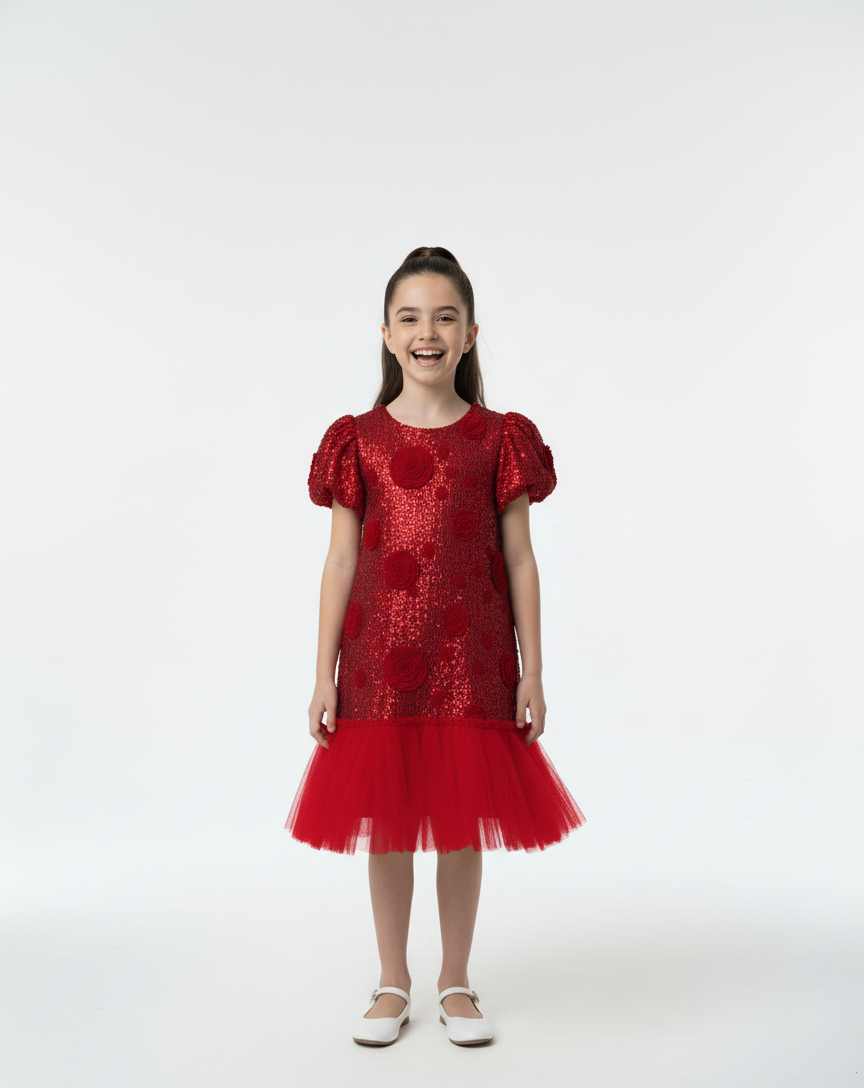 Girls Red Sequin Tutu Dress,