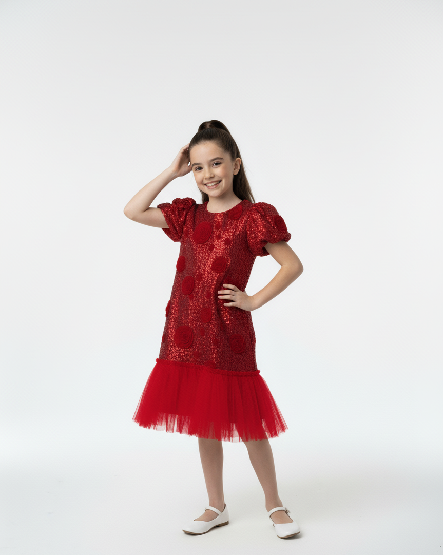 Girls Red Sequin Tutu Dress,