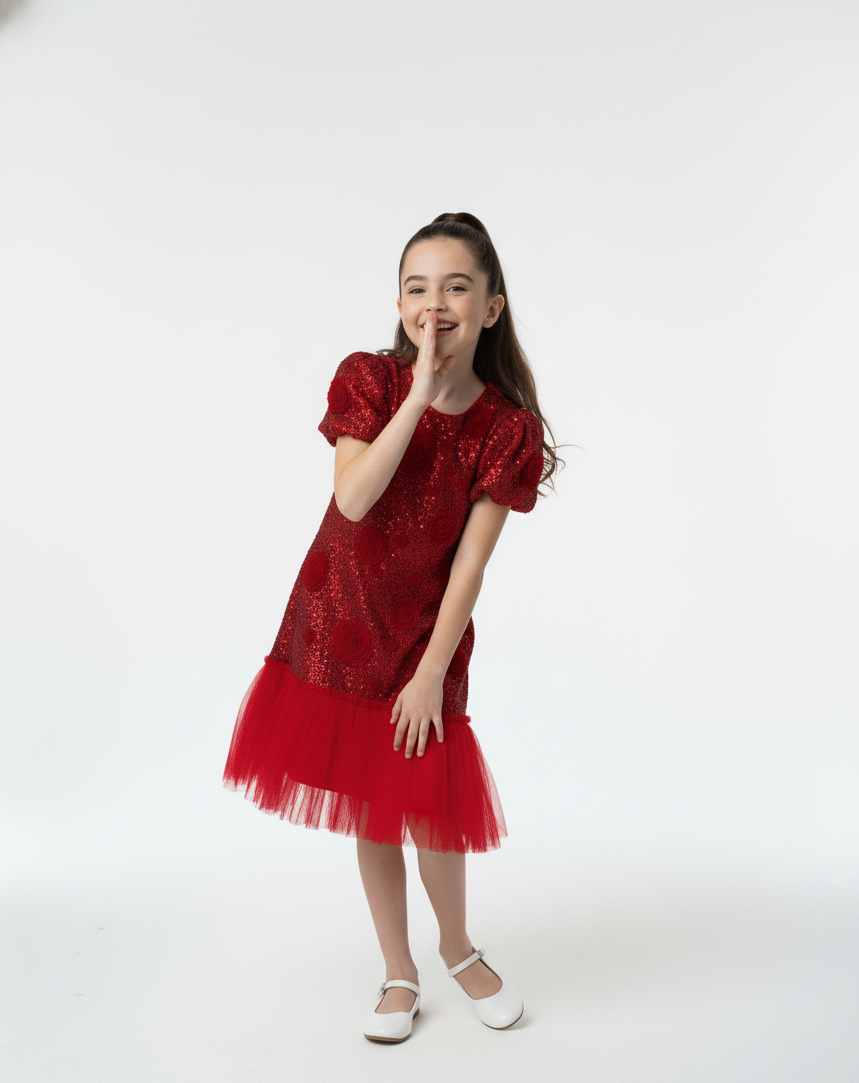 Girls Red Sequin Tutu Dress,