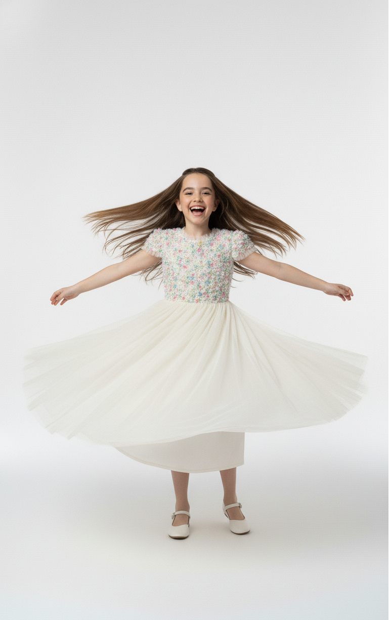 Girls Lavender 3D Floral Tutu Dress,