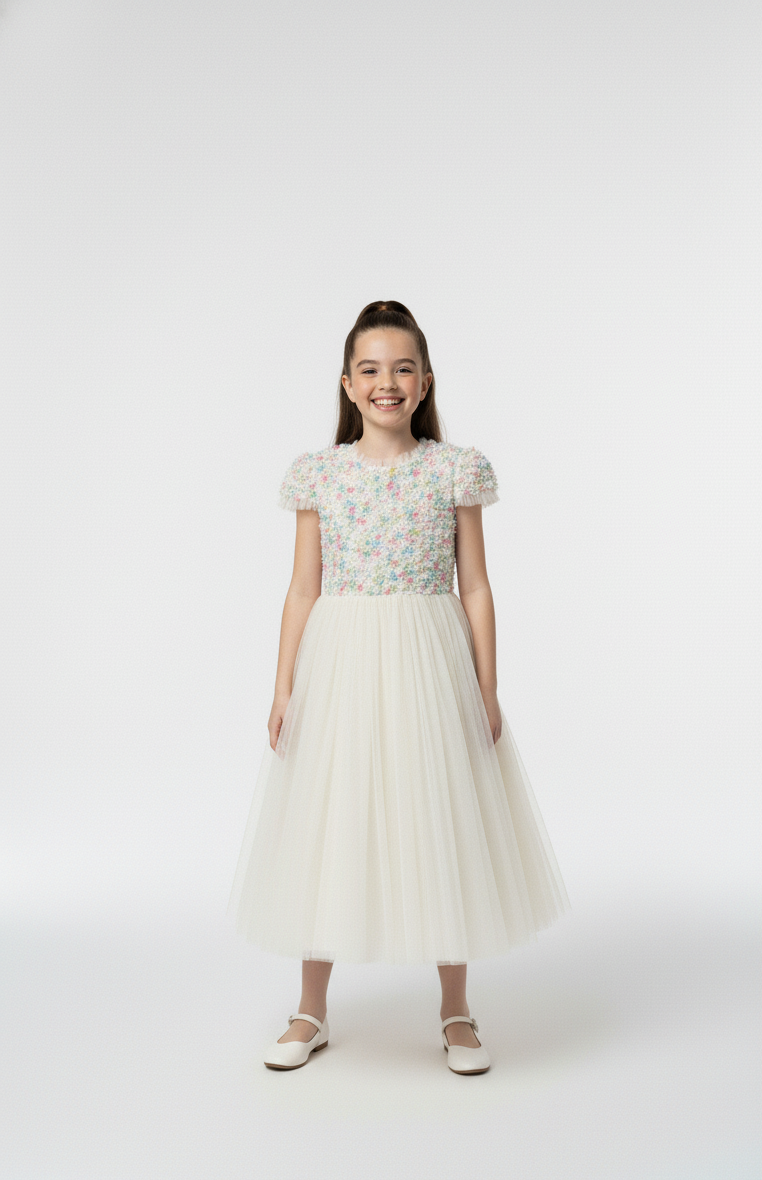 Girls Lavender 3D Floral Tutu Dress,