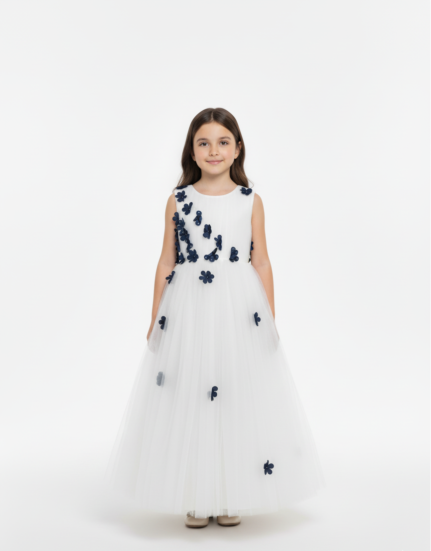 3D Floral Appliqué Tulle Gown