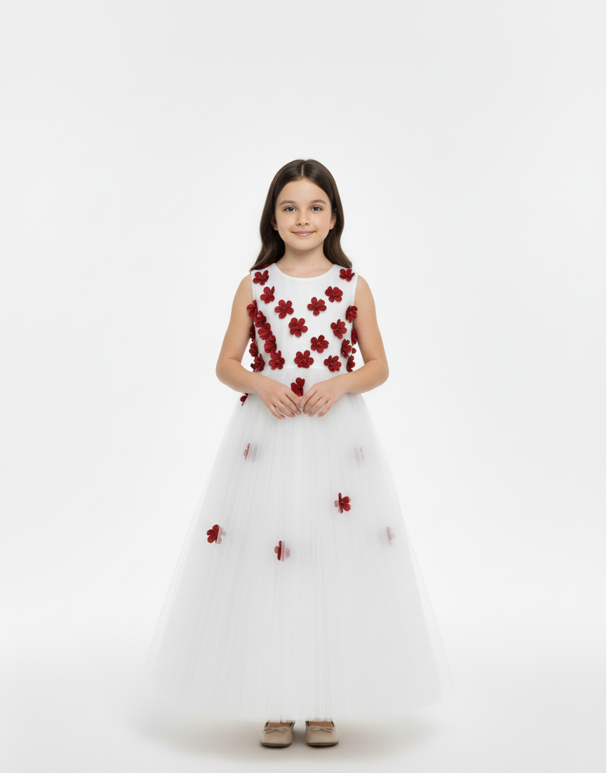 3D Floral Appliqué Tulle Gown