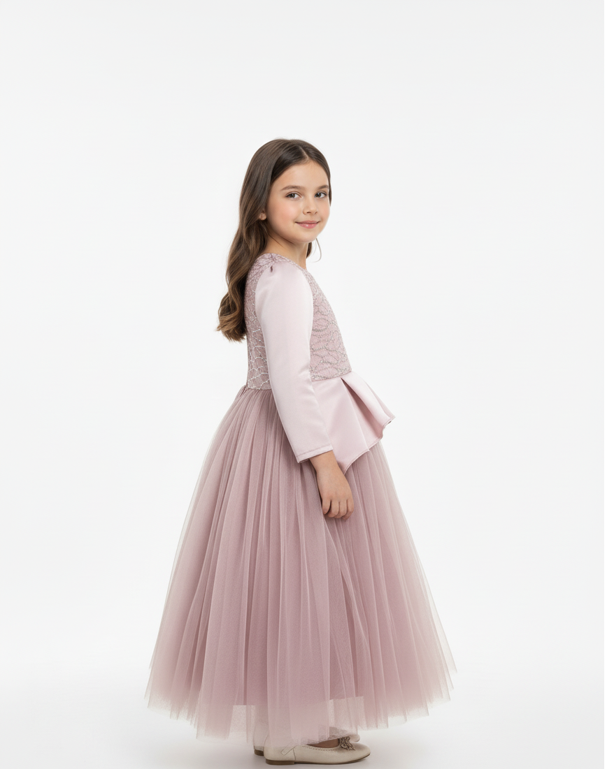 Lace Sequin Peplum Tulle Gown,
