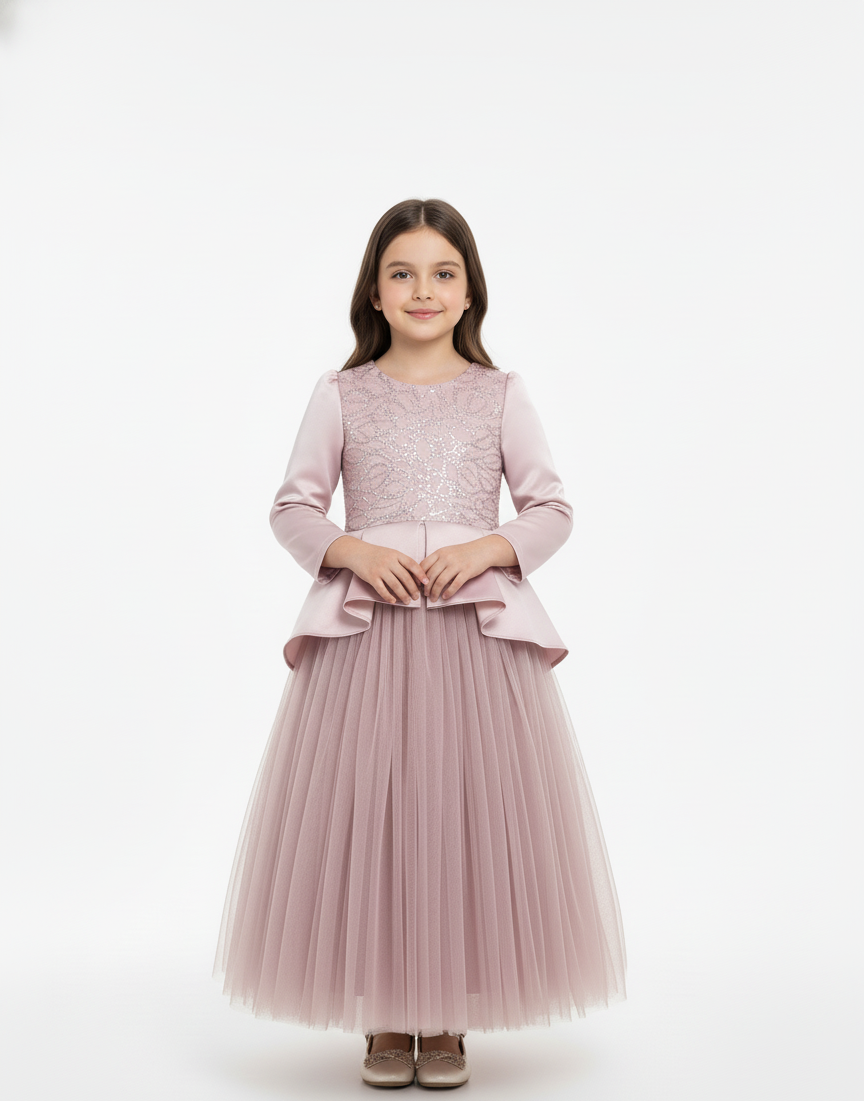 Lace Sequin Peplum Tulle Gown,