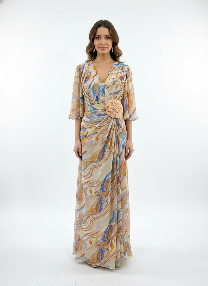 Marble Print Rosette Maxi Dress.