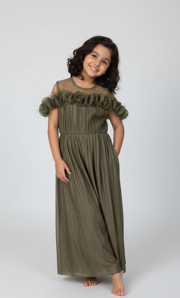 Tiered Ruffle Pleated Maxi Gown