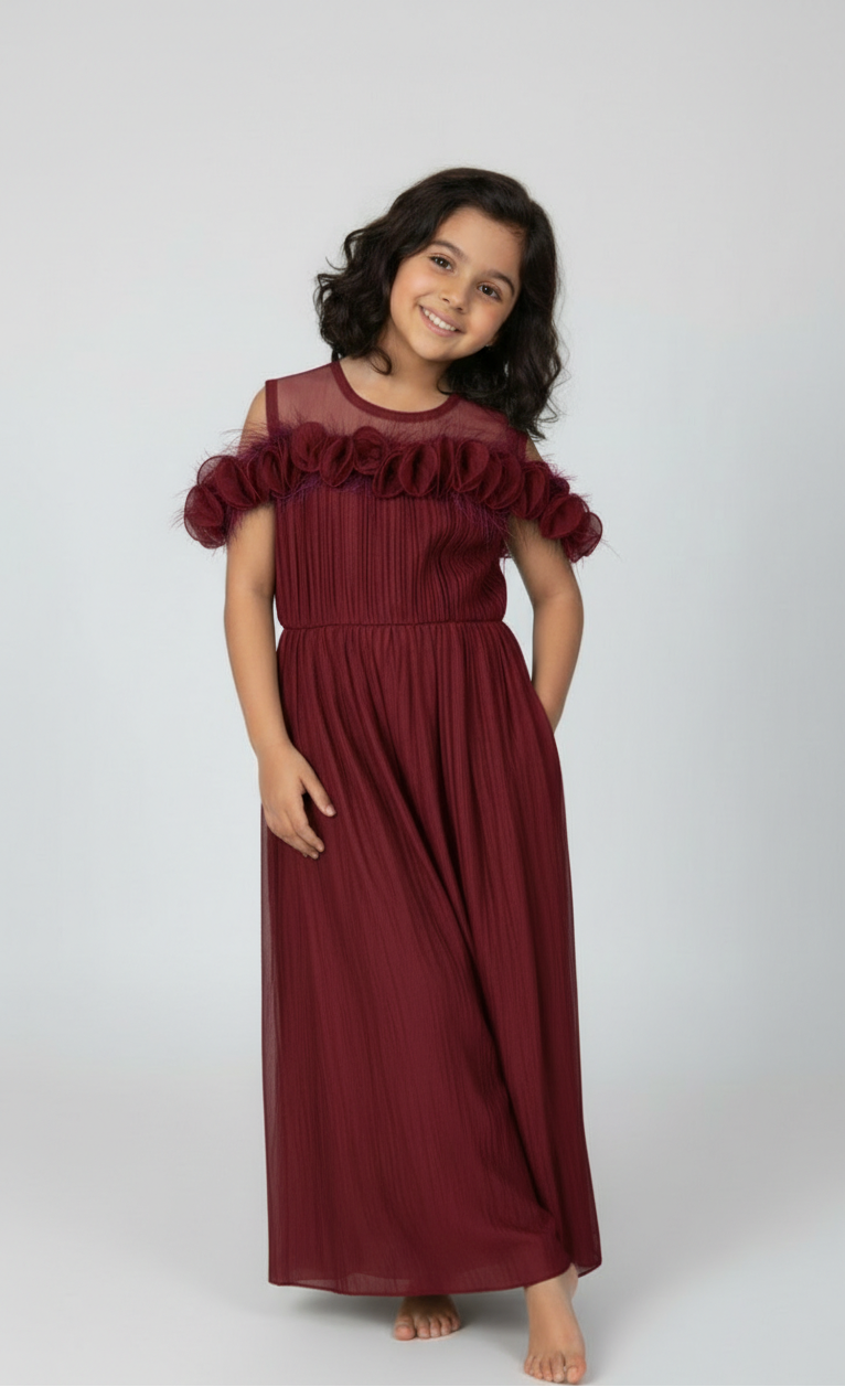 Tiered Ruffle Pleated Maxi Gown