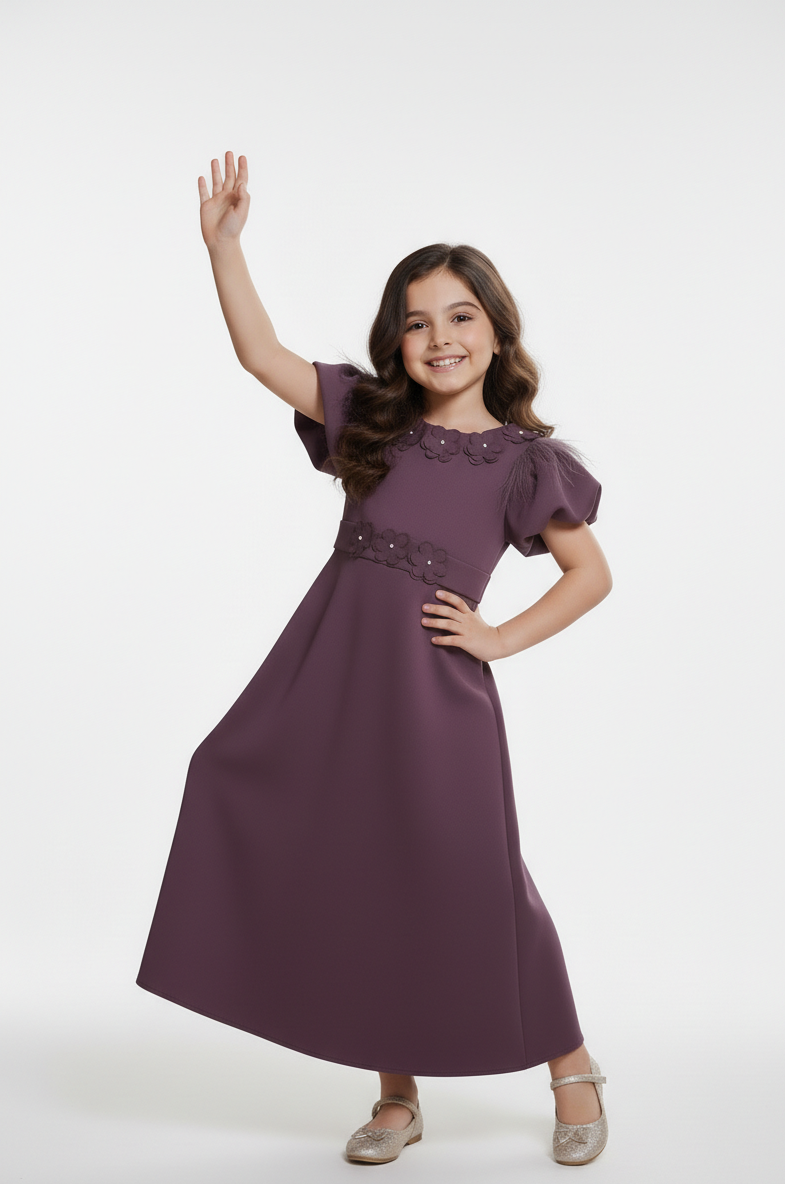 Applique Detail Plum A-Line Gown
