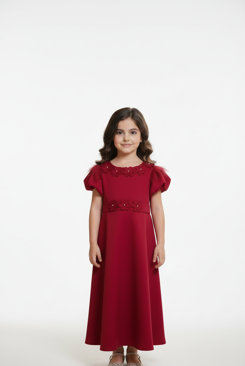 Applique Detail Plum A-Line Gown