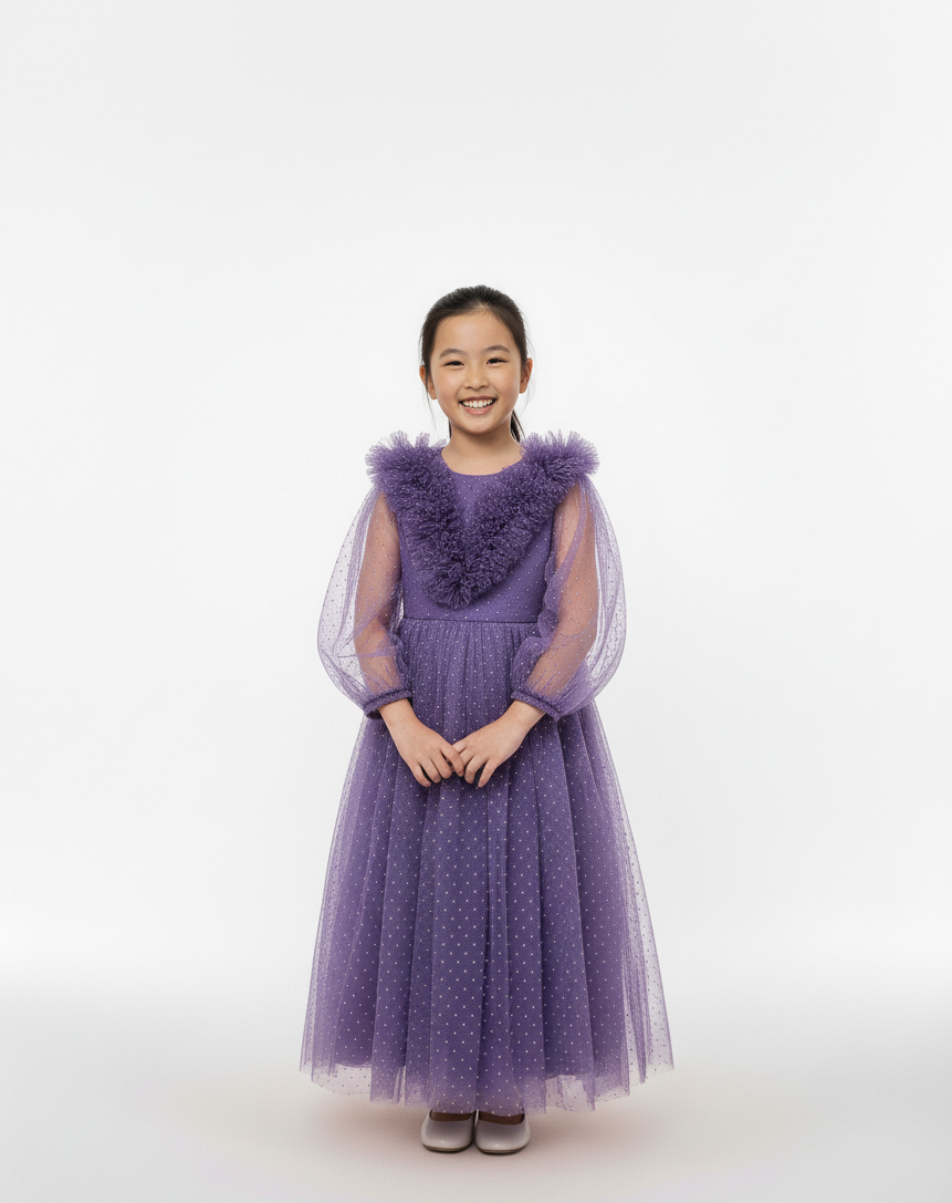 Girls Tulle Ruffle Gown