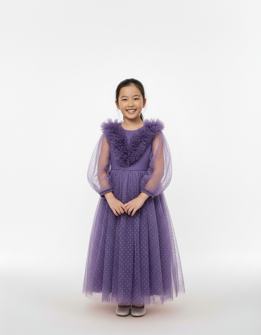 Girls Tulle Ruffle Gown