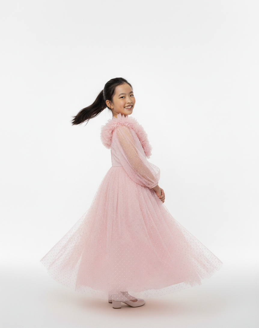 Girls Tulle Ruffle Gown