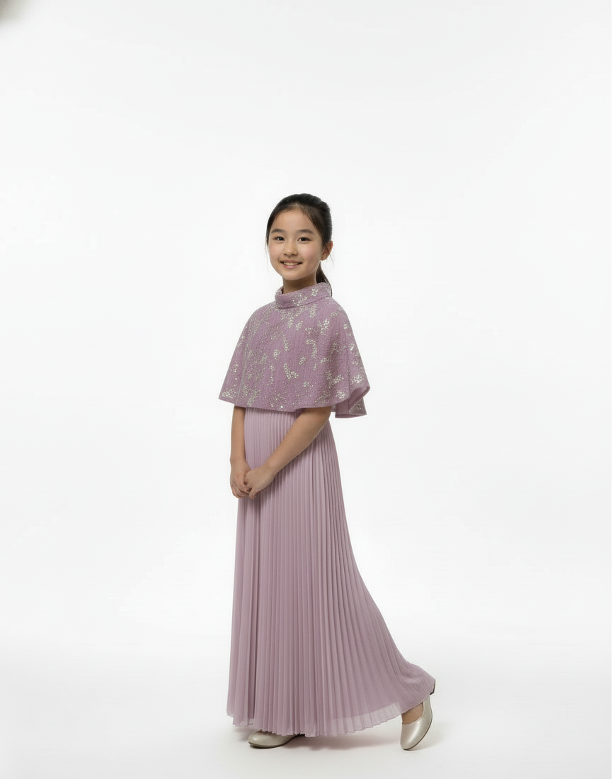 detail pleaseEmbellished Cape Detail Pleated Gown