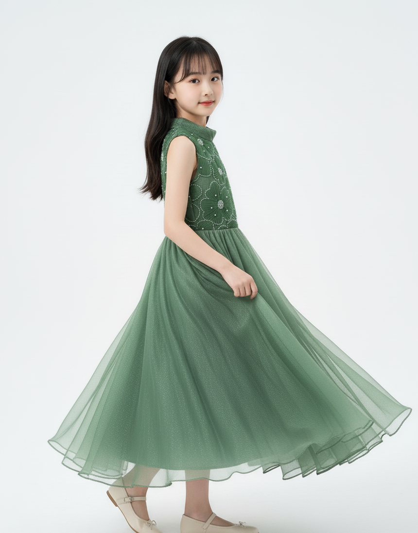 Floral Embroidered High-Neck organza  Gown