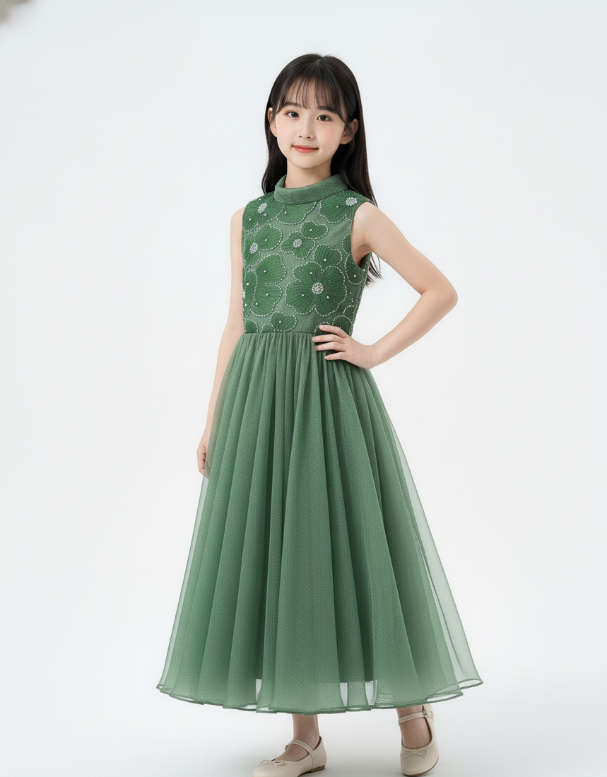 Floral Embroidered High-Neck organza  Gown