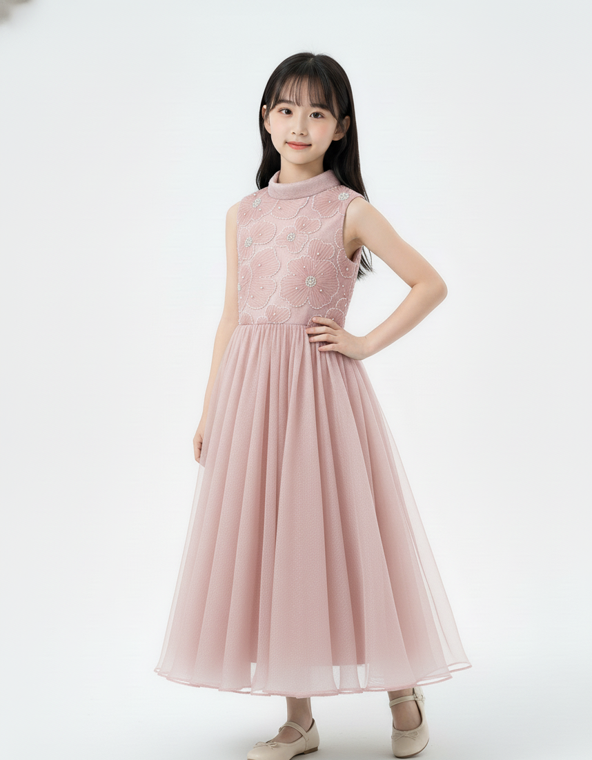 Floral Embroidered High-Neck organza  Gown