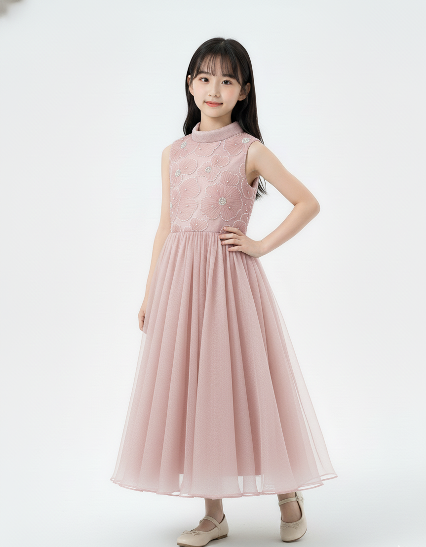 Floral Embroidered High-Neck organza  Gown