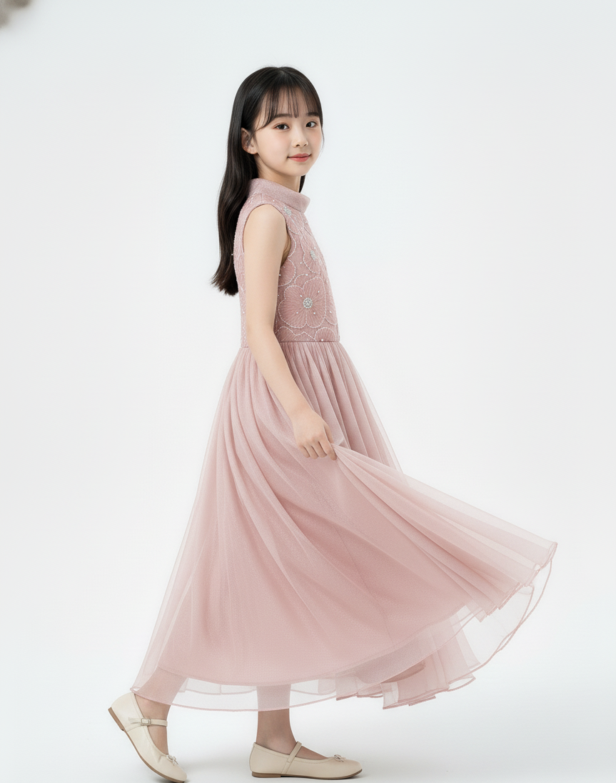Floral Embroidered High-Neck organza  Gown