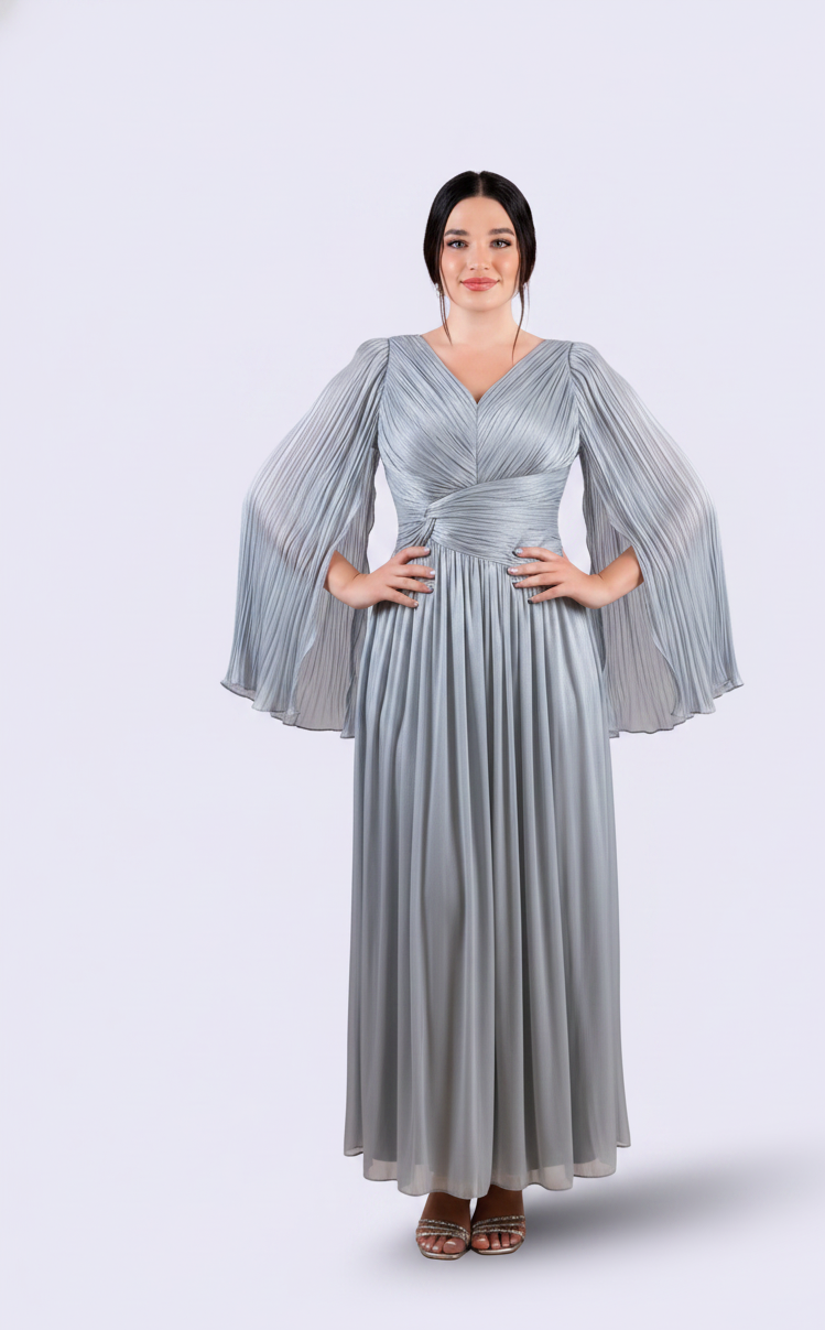 Pleated Chiffon Batwing Gown.