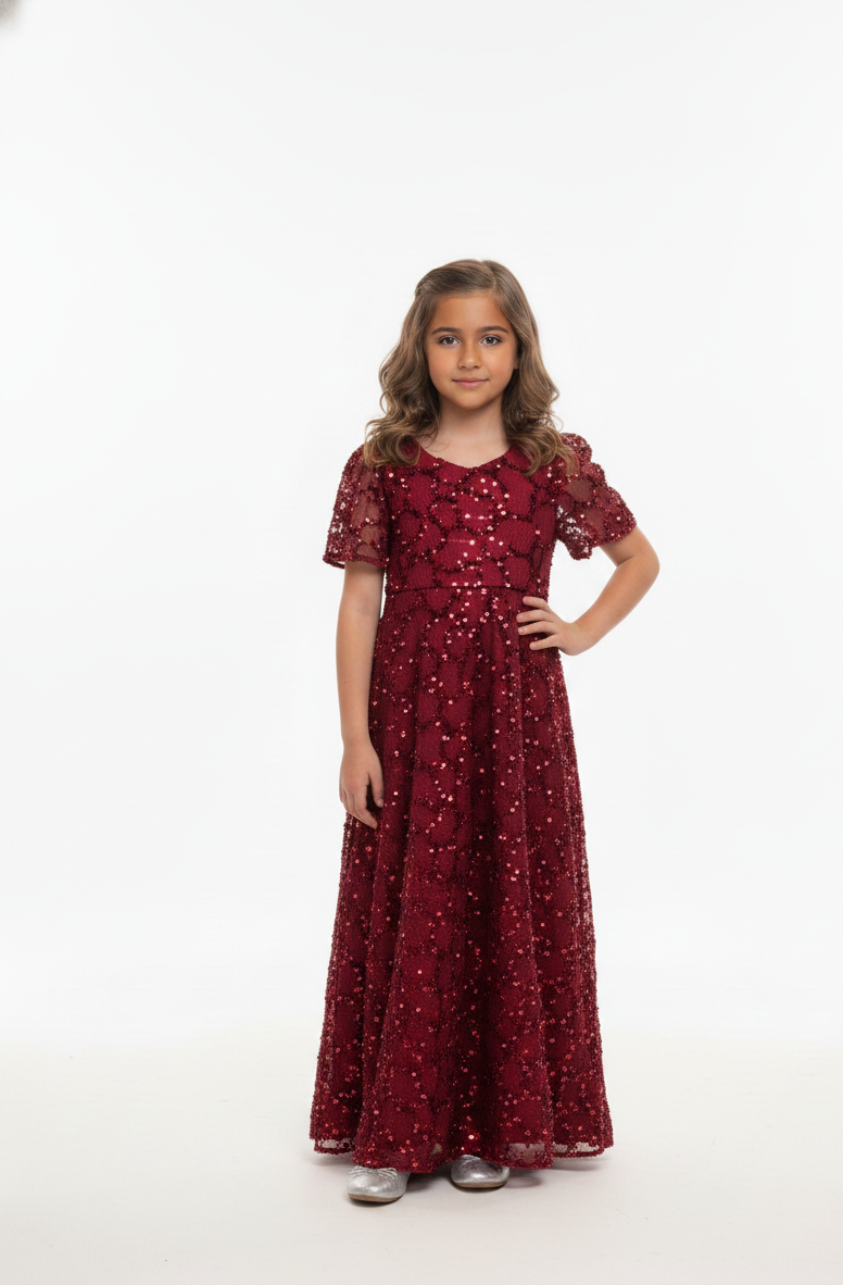 maxi dress with intricate embellishments.
