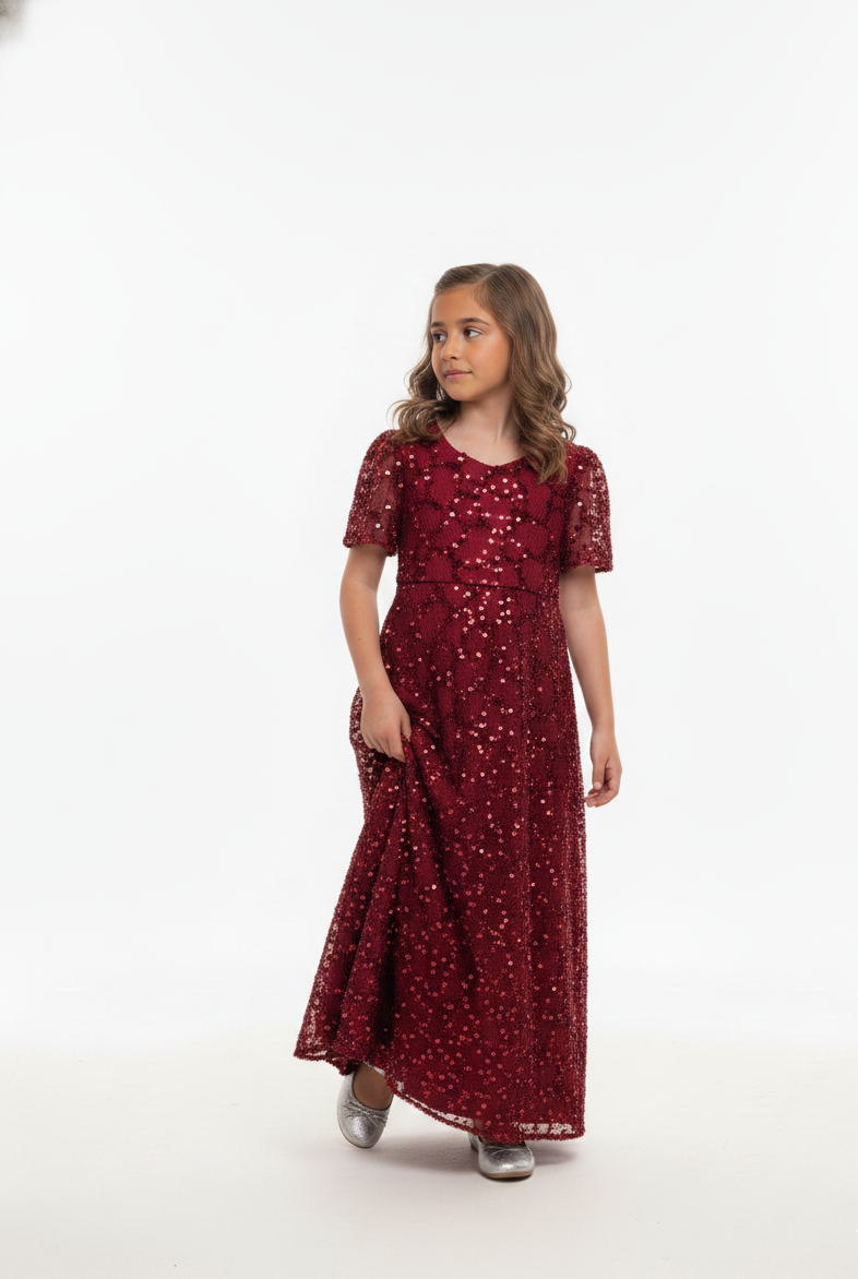 maxi dress with intricate embellishments.