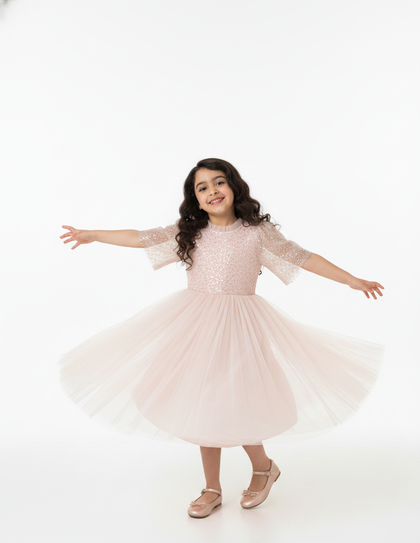 Paloma Sequin Bow Kids Dress