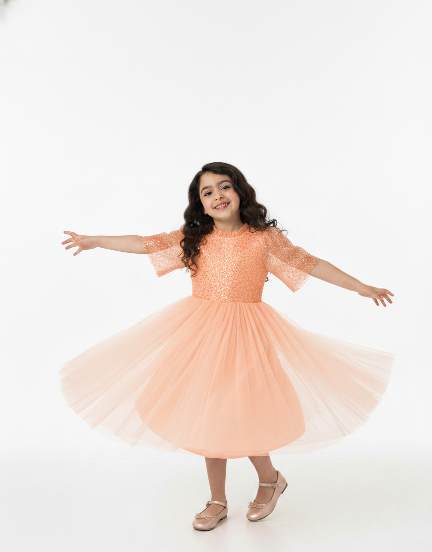 Paloma Sequin Bow Kids Dress