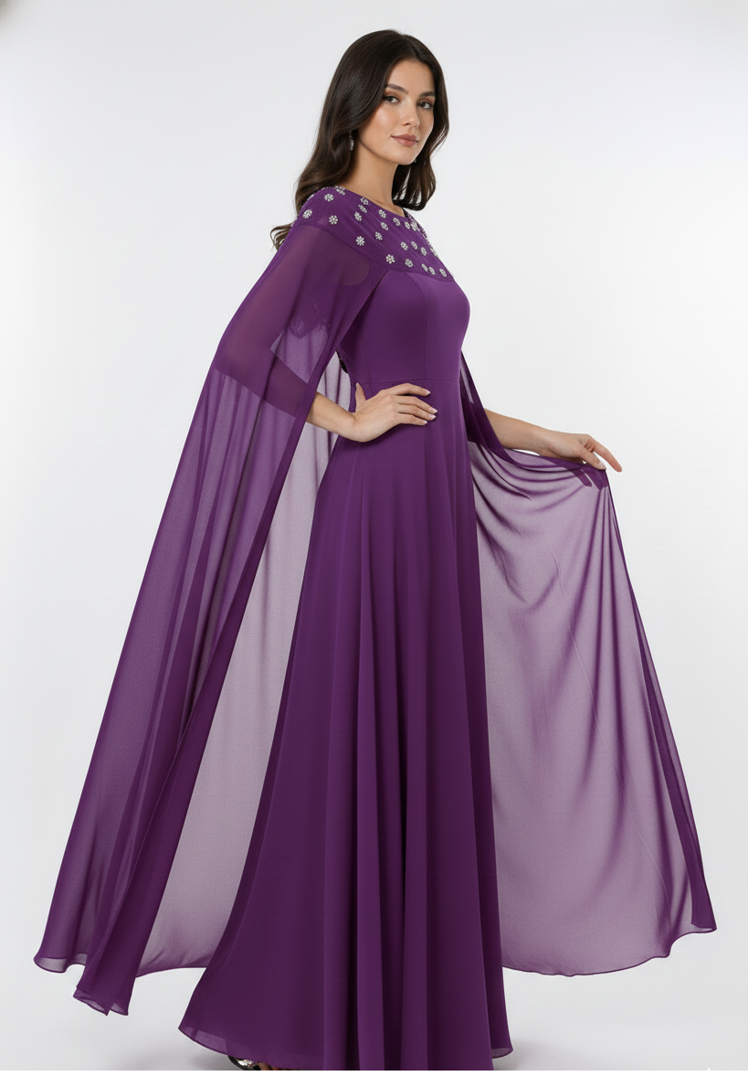 Cape Sleeve Embellished Maxi Gown