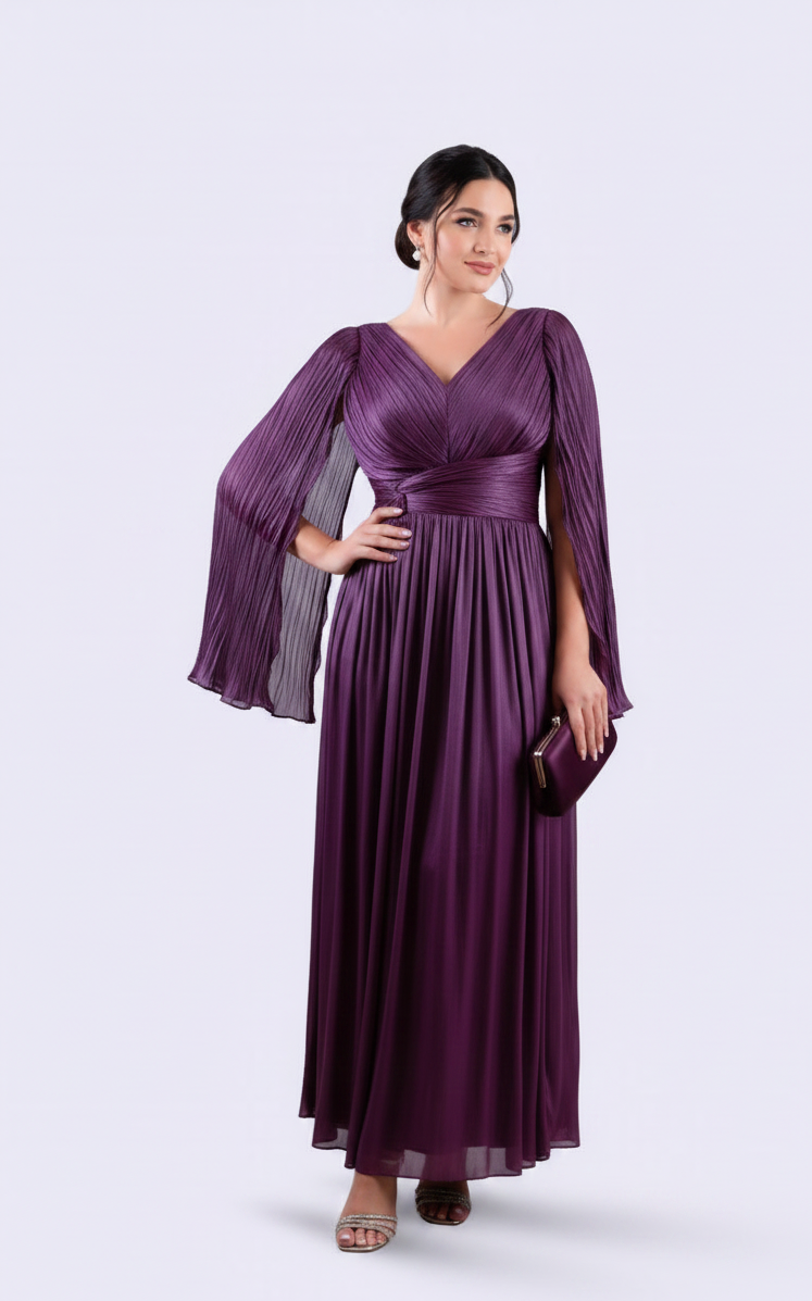 Pleated Chiffon Batwing Gown.